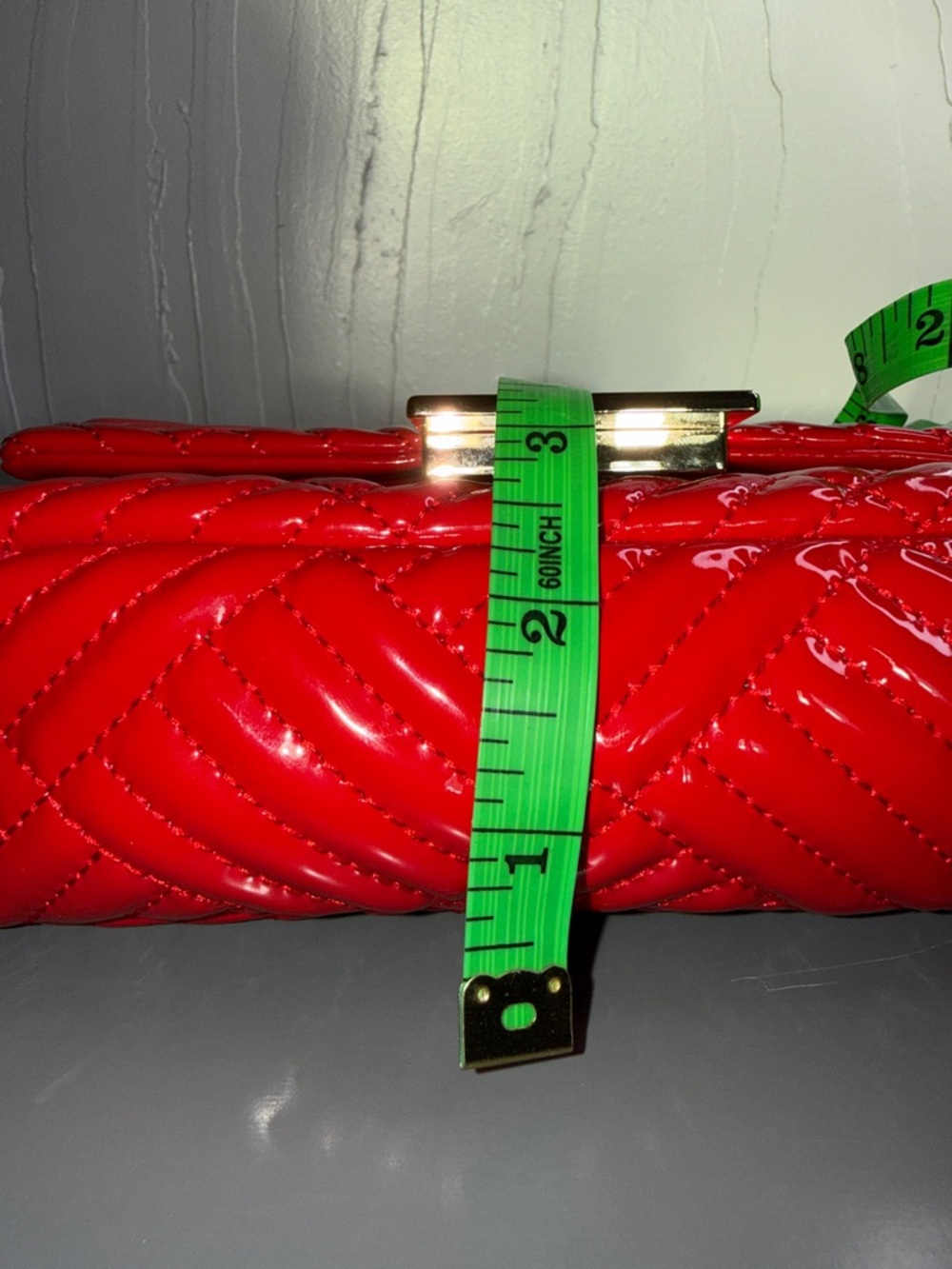Purification Garcia Glossy Red Quilted Patent Shoulder Bag with Chain Strap - Picture 10 of 10